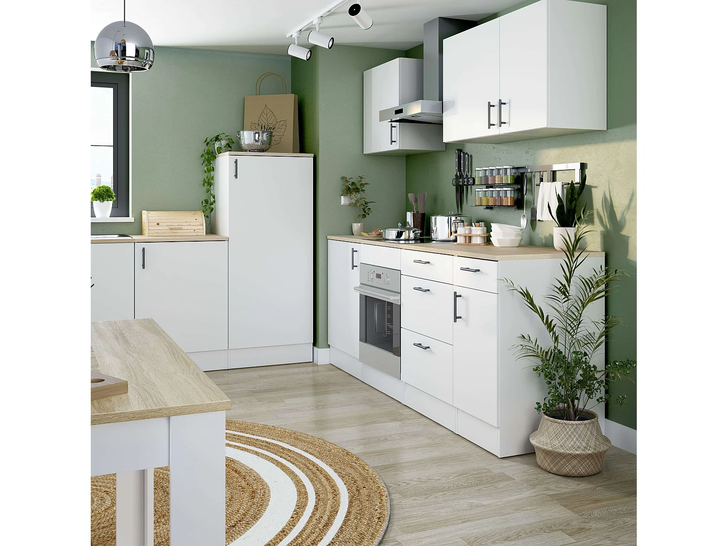 Módulo Cocina Kira, Hueco para Horno, Blanco Brillo/Roble Canadian, 60x90x60 cm