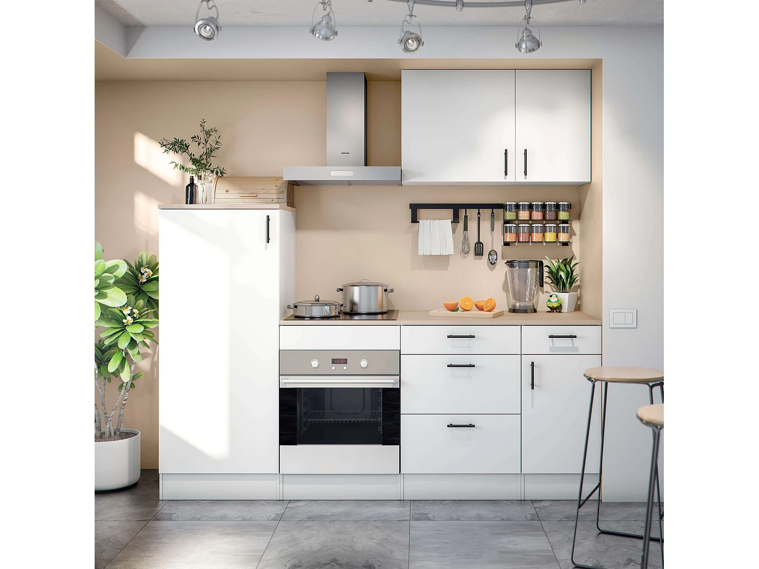 Módulo Cocina Kira, Hueco para Horno, Blanco Brillo/Roble Canadian, 60x90x60 cm