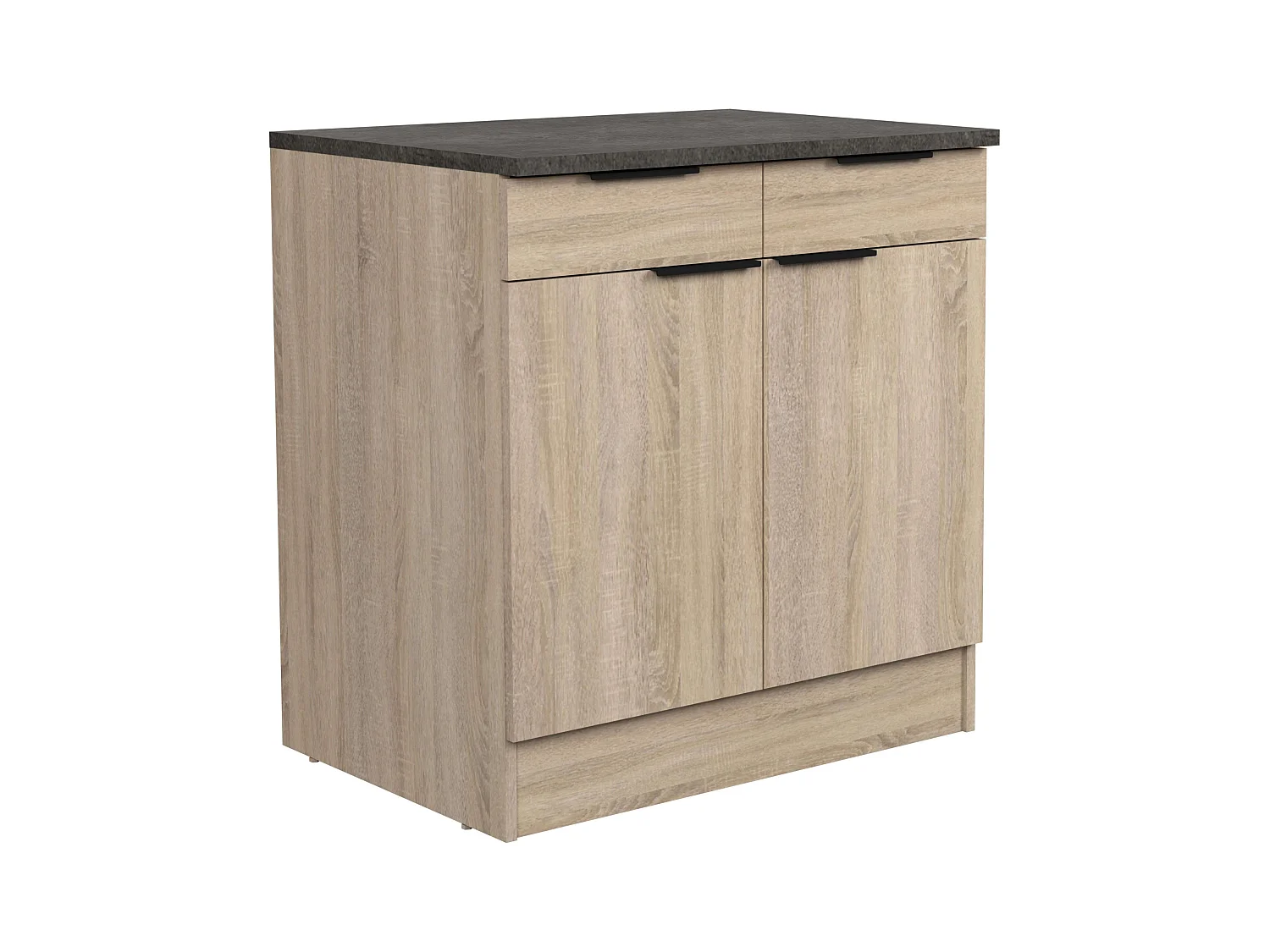 Module de cuisine inférieur Arko avec 1 tiroir et 2 portes, chêne brut/noir, 80 x 60 cm