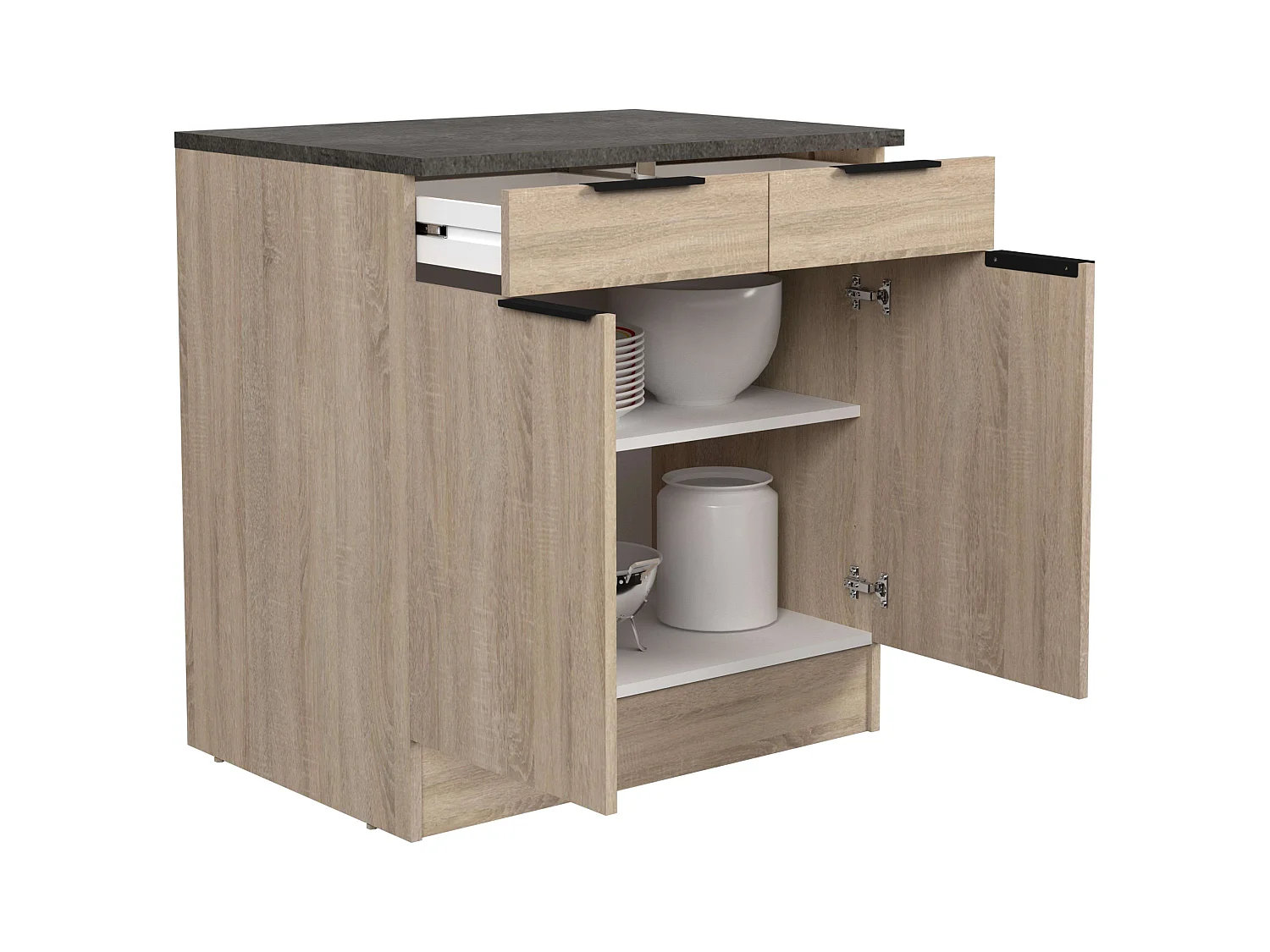 Module de cuisine inférieur Arko avec 1 tiroir et 2 portes, chêne brut/noir, 80 x 60 cm