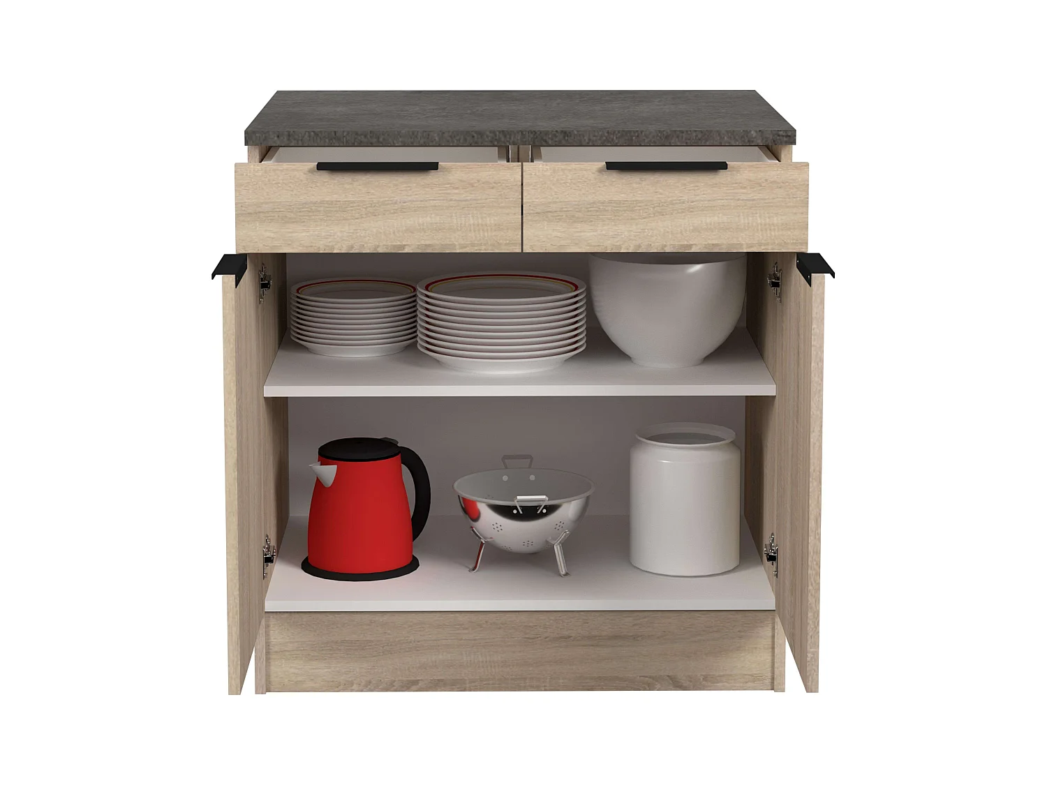 Module de cuisine inférieur Arko avec 1 tiroir et 2 portes, chêne brut/noir, 80 x 60 cm