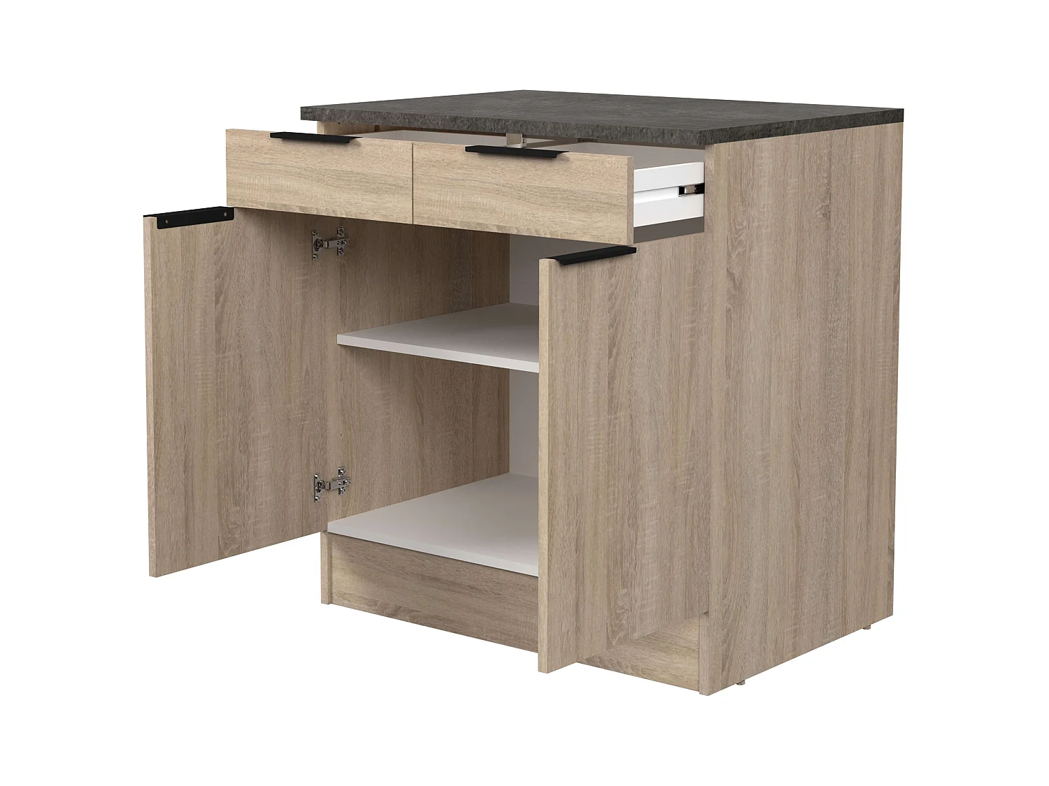 Module de cuisine inférieur Arko avec 1 tiroir et 2 portes, chêne brut/noir, 80 x 60 cm