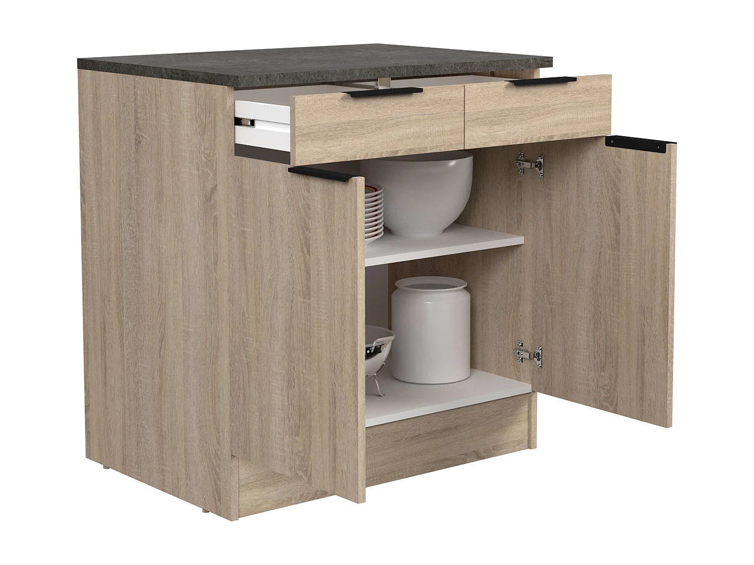 Módulo cocina Arko inf. 1 cajón 2 puertas roble áspero/negro 80x60 cm