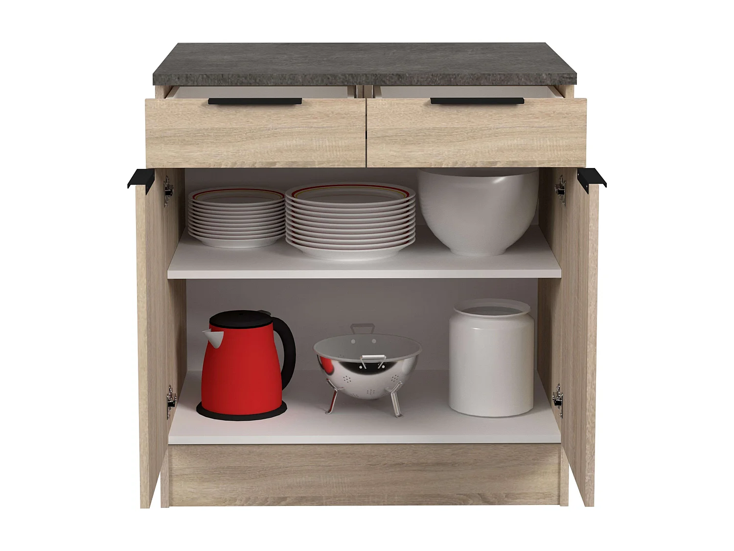 Módulo cocina Arko inf. 1 cajón 2 puertas roble áspero/negro 80x60 cm