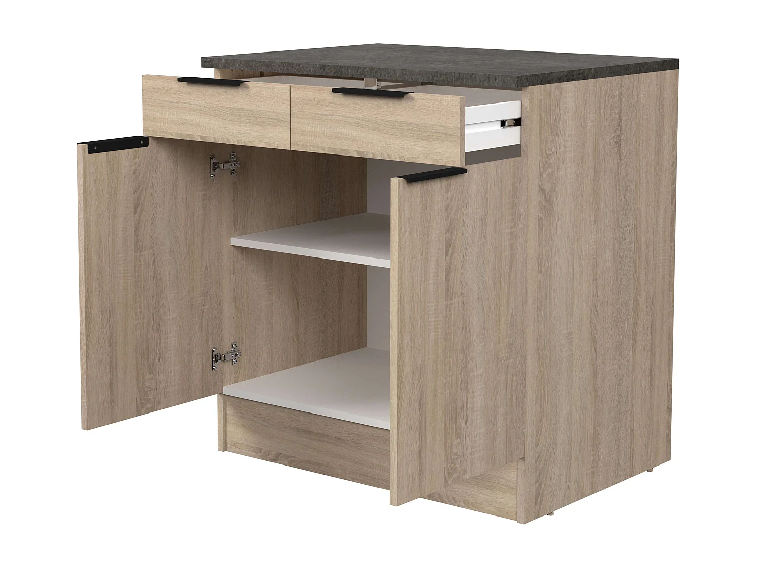 Módulo cocina Arko inf. 1 cajón 2 puertas roble áspero/negro 80x60 cm