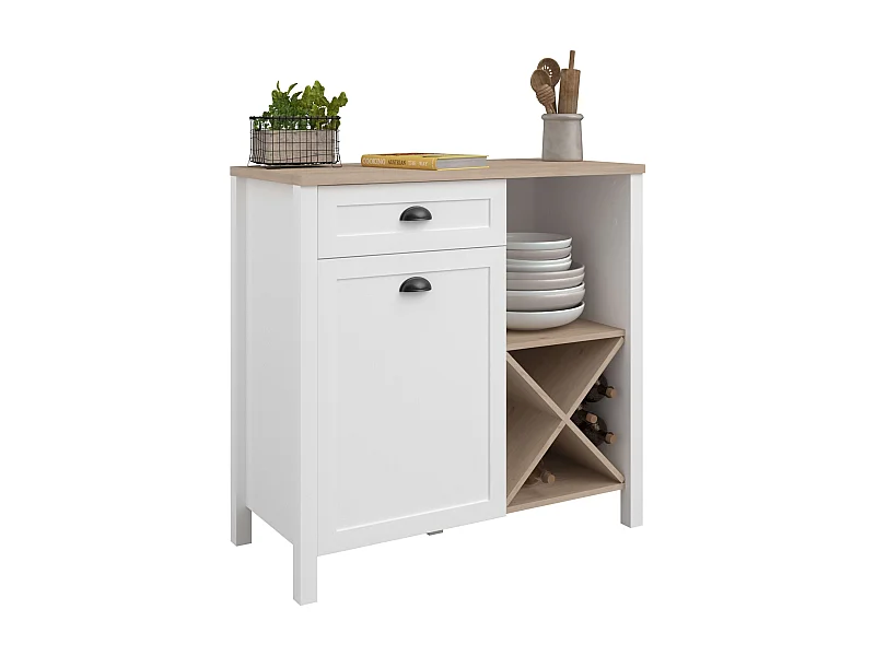 Buffet Bajo Coper con Botellero Nórdico Blanco y Roble Jackson 95x92 cm
