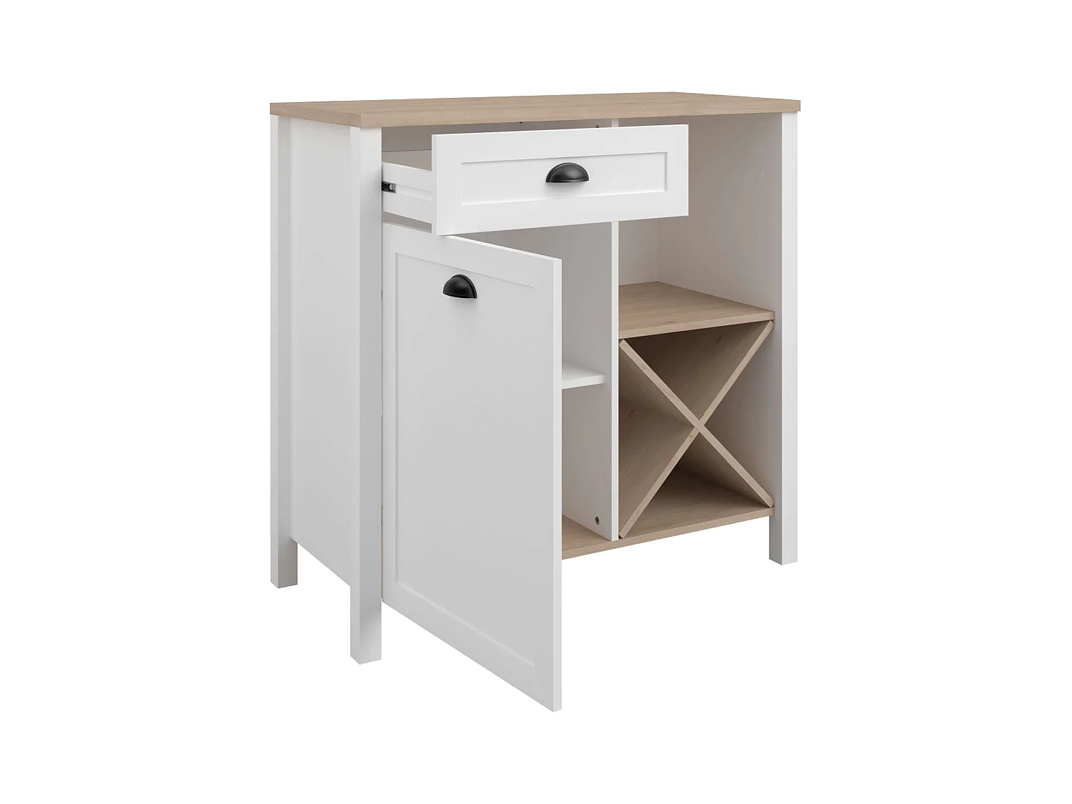 Buffet bas Coper avec porte-bouteilles Nordic White et Jackson Oak 95x92 cm