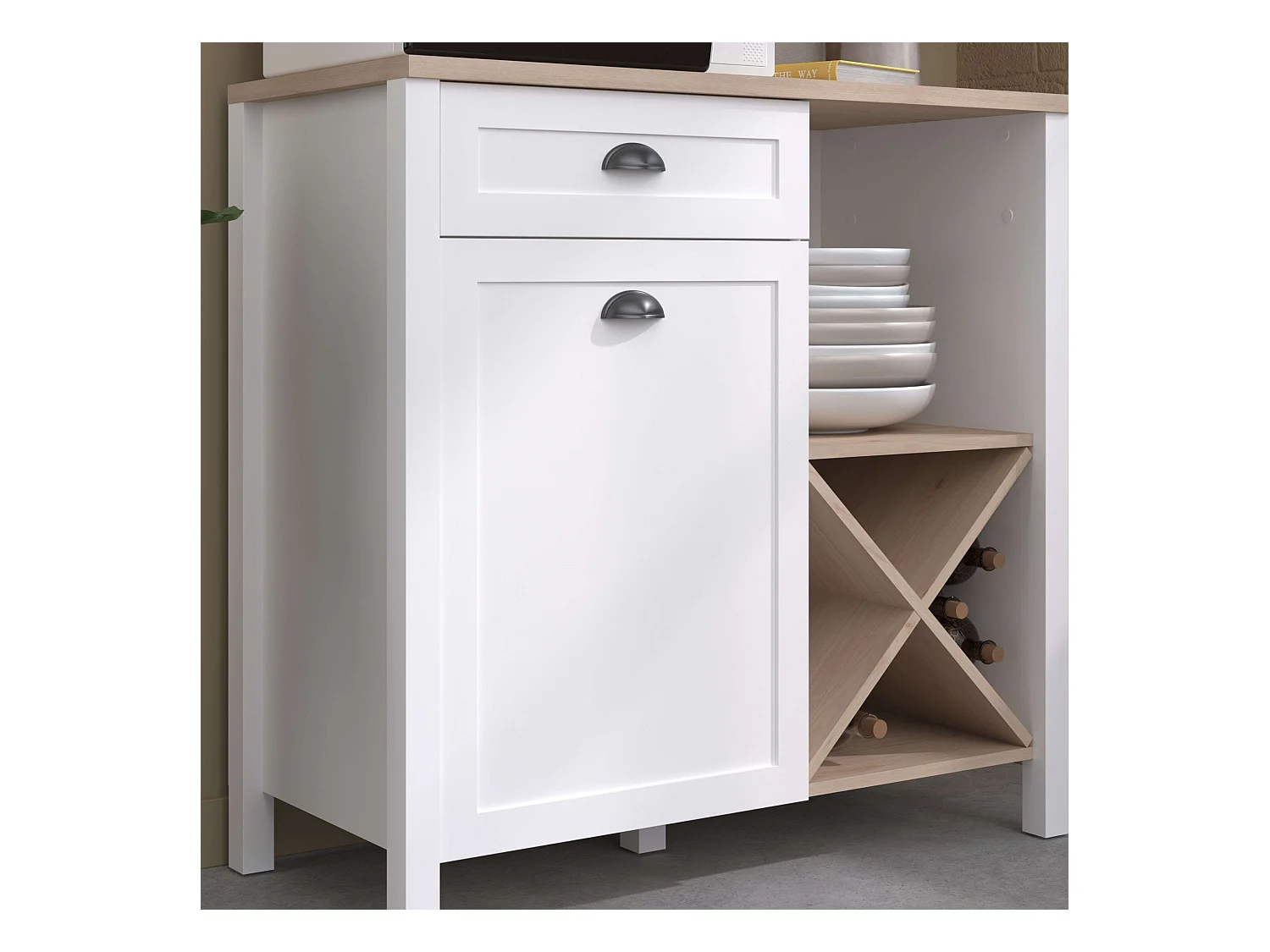 Buffet bas Coper avec porte-bouteilles Nordic White et Jackson Oak 95x92 cm
