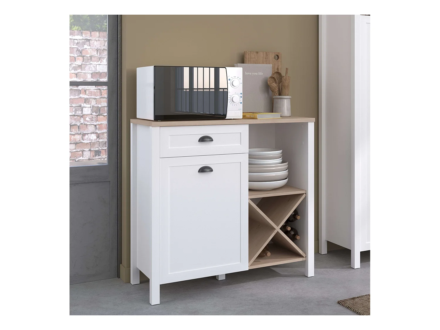 Buffet bas Coper avec porte-bouteilles Nordic White et Jackson Oak 95x92 cm