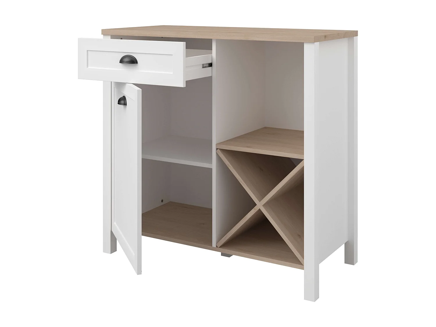 Buffet bas Coper avec porte-bouteilles Nordic White et Jackson Oak 95x92 cm