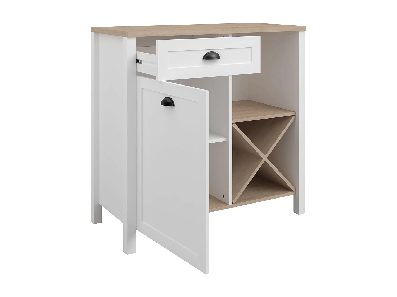 Buffet bas Coper avec porte-bouteilles Nordic White et Jackson Oak 95x92 cm