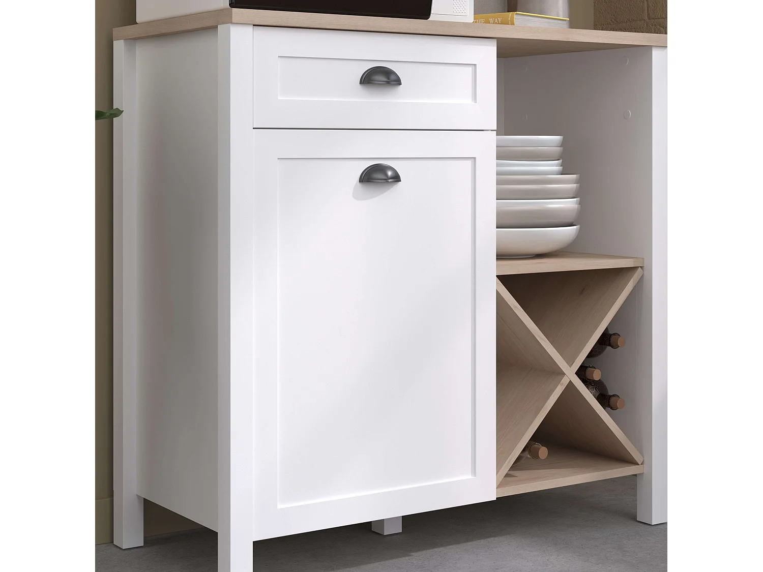 Buffet bas Coper avec porte-bouteilles Nordic White et Jackson Oak 95x92 cm