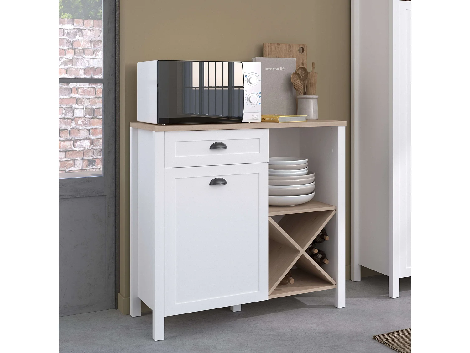 Buffet bas Coper avec porte-bouteilles Nordic White et Jackson Oak 95x92 cm