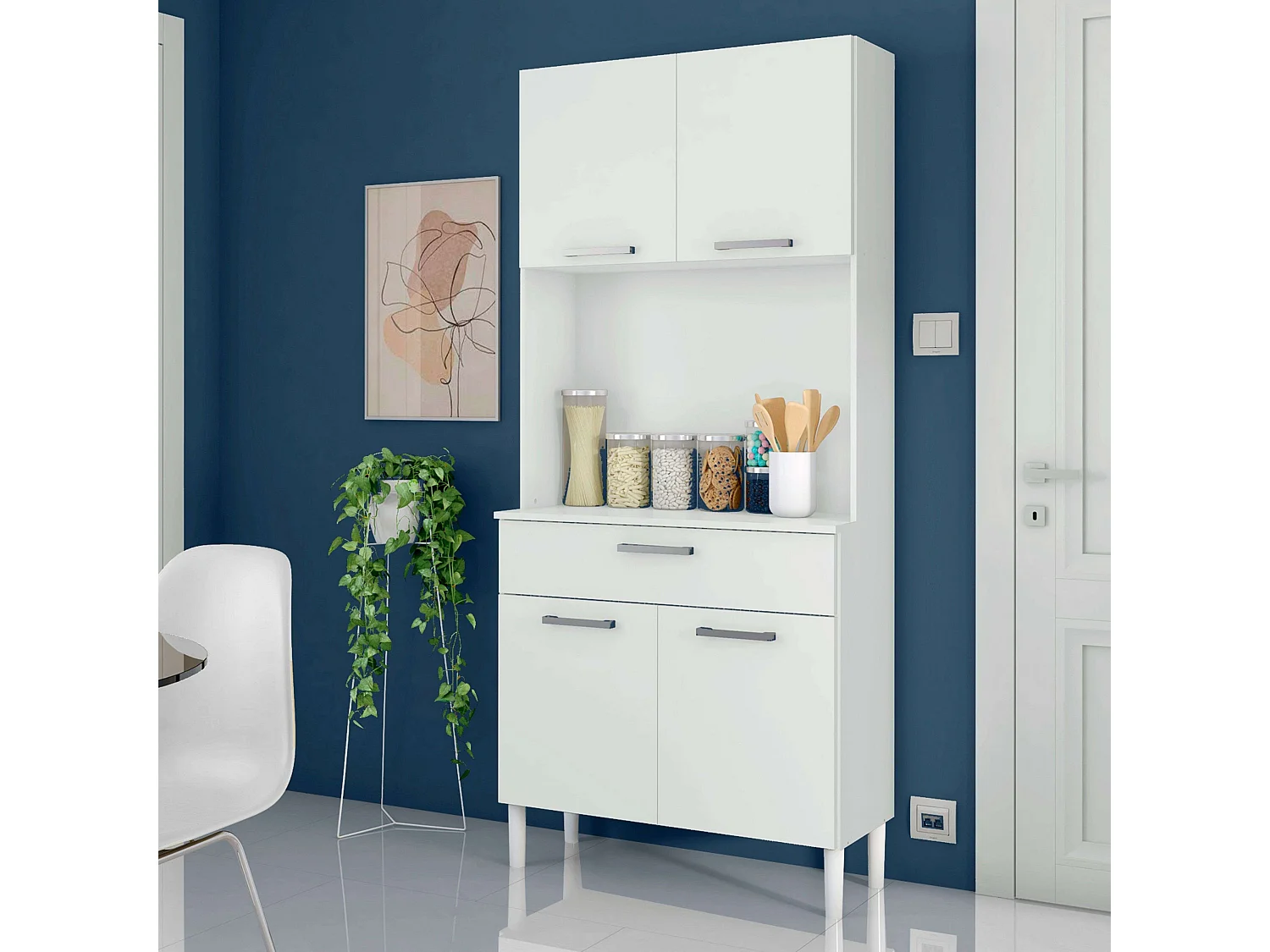 Armario Cocina Aparador 4P 1C Blanco 80x180 cm
