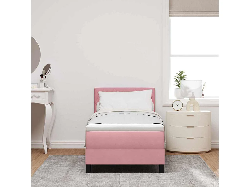 Lit simple-Lit adulte-Lit à ressorts avec matelas avec matelas Rose 80 x 200 cm tissu