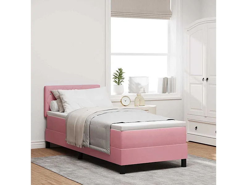 Lit simple-Lit adulte-Lit à ressorts avec matelas avec matelas Rose 80 x 200 cm tissu