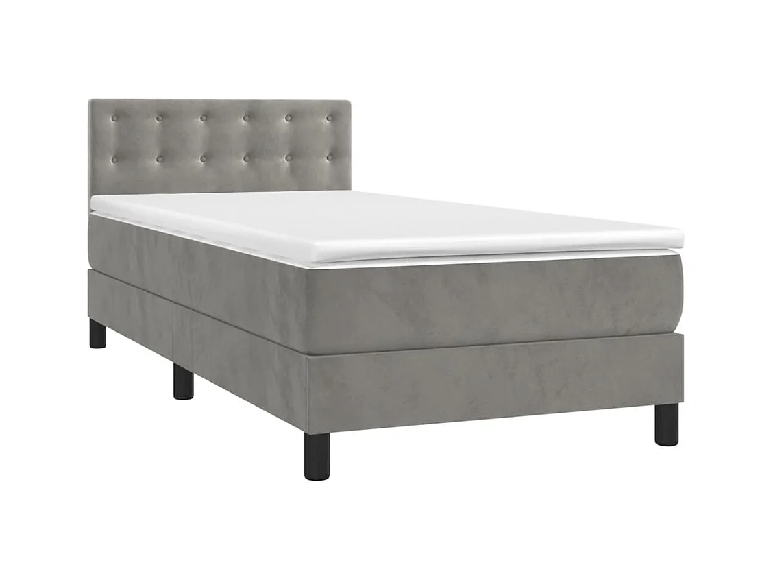 Lit simple-Lit adulte-Sommier à lattes de lit et matelas Gris clair 90x200 cm Velours