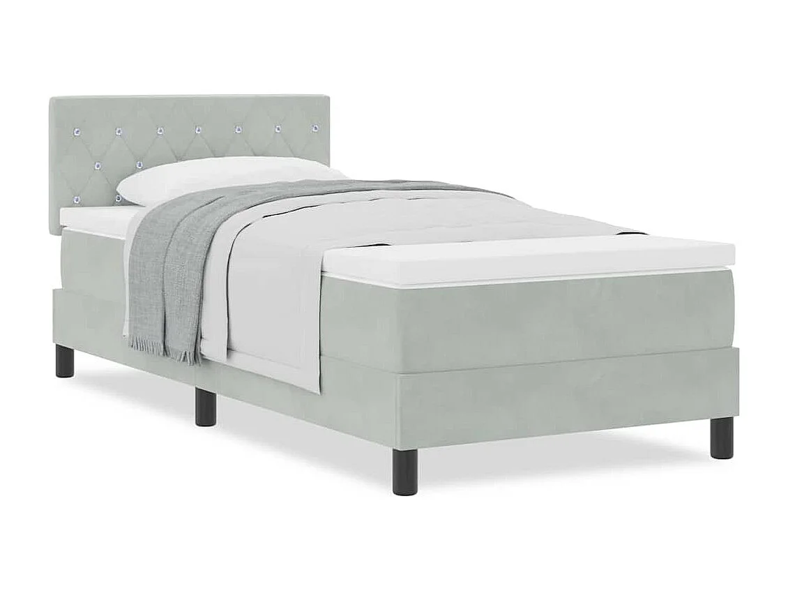 Einzelbett | Bettgestell | Boxspringbett mit Matratze Hellgrau 90x200 cm Samt SHL675591