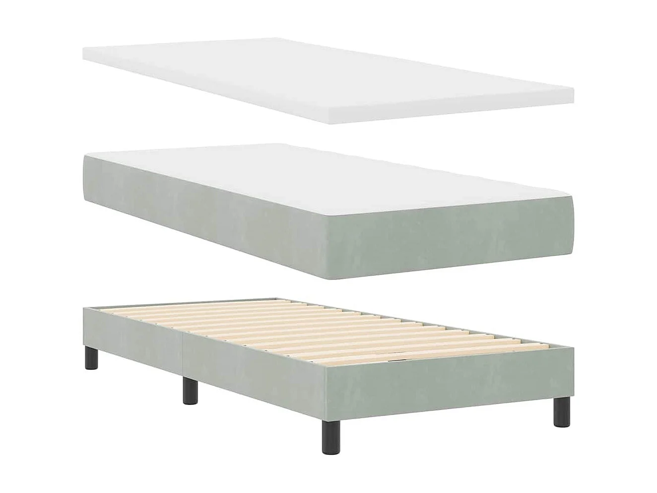 Einzelbett | Bettgestell | Boxspringbett mit Matratze Hellgrau 90x200 cm Samt SHL675591