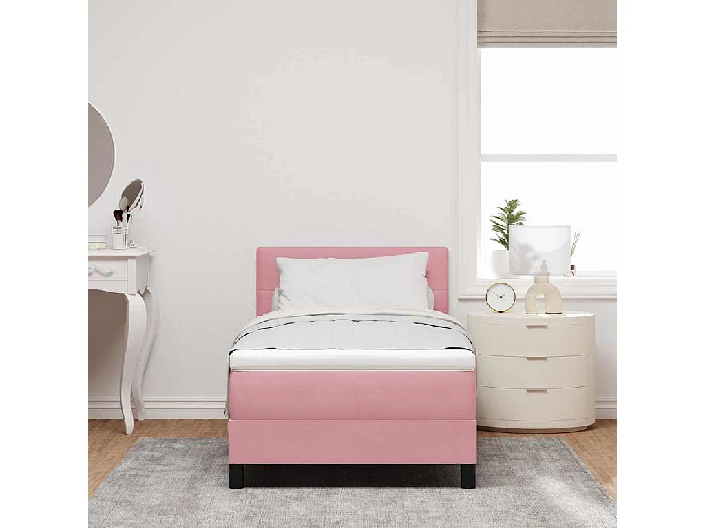 Lit simple adulte-Lit à ressorts à ressorts avec matelas Rose 100 x 200 cm tissu