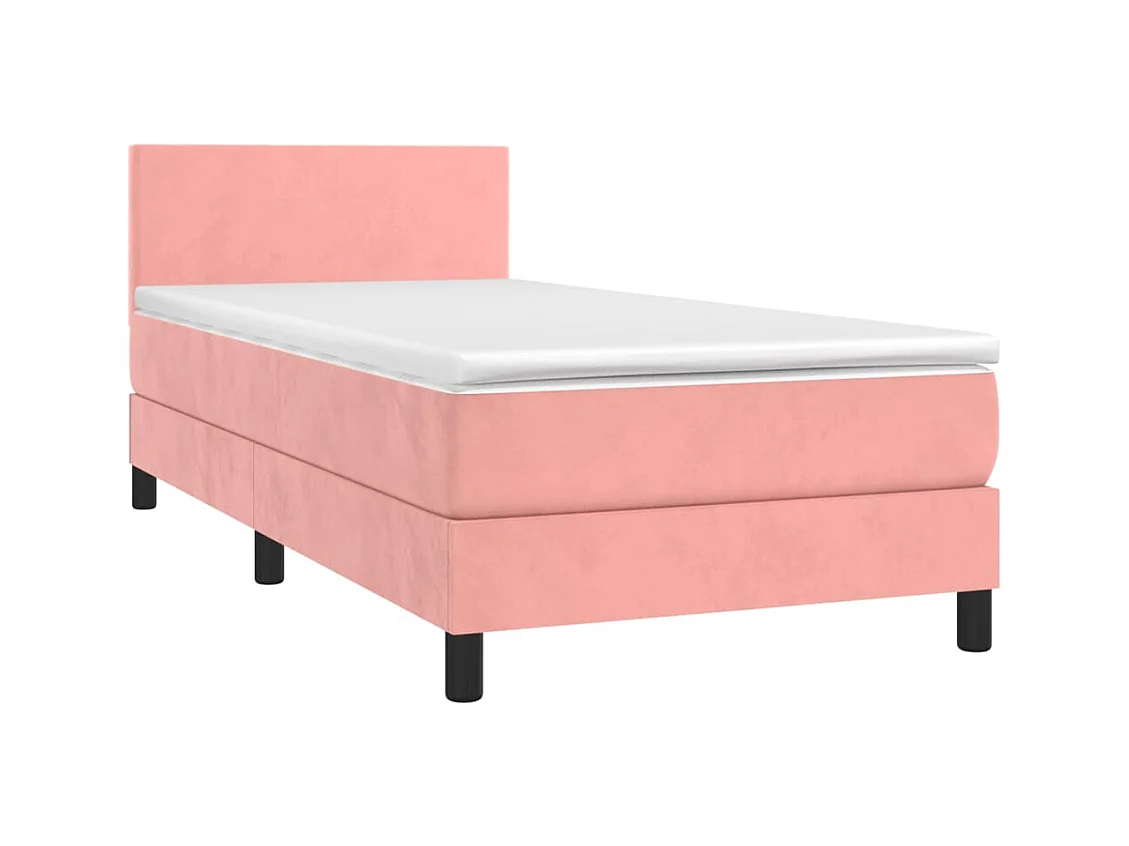Lit simple-Lit adulte-Sommier à lattes de lit avec matelas Rose 90x190 cm Velours
