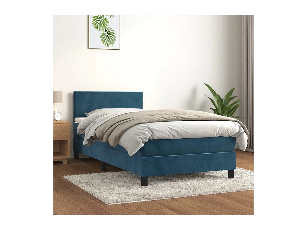 Lit simple-Lit adulte-Sommier à lattes de lit avec matelas Bleu foncé 100x200 cm
