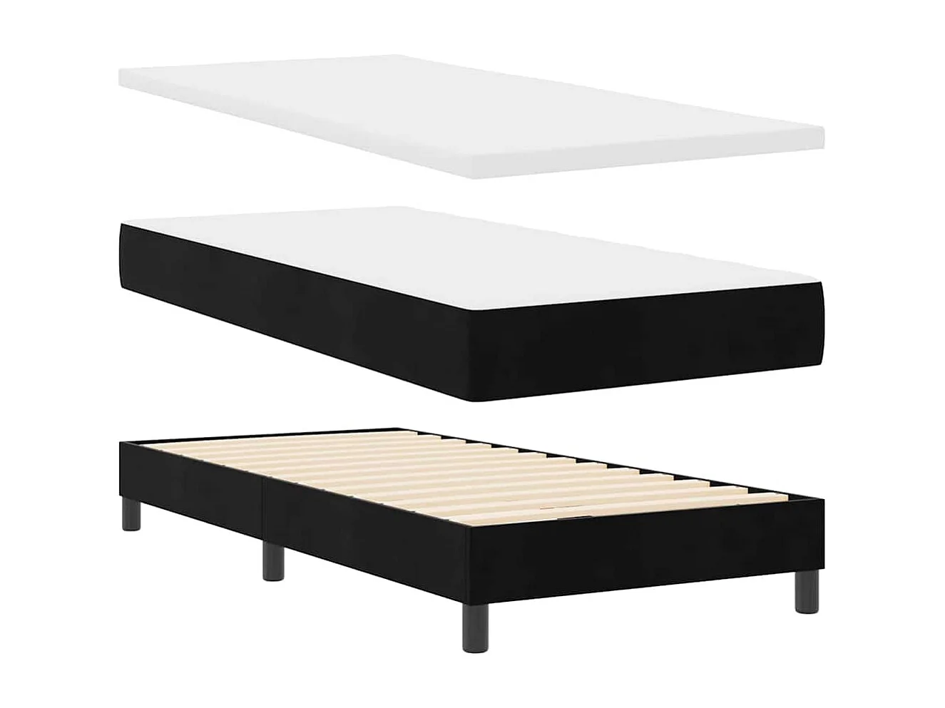 Einzelbett | Bettgestell | Boxspringbett mit Matratze Schwarz 90x200 cm Samt SHL840218
