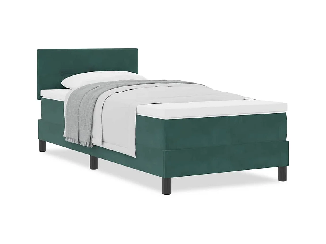 Lit simple-Lit adulte-Lit à ressorts avec matelas Vert foncé 90 x 200 cm tissu