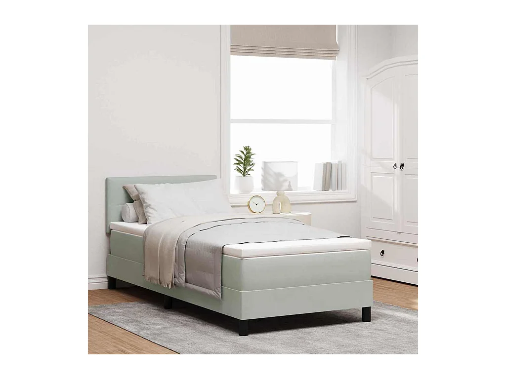 Lit simple-Lit adulte-Lit à ressorts avec matelas Gris clair 90 x 190 cm tissu
