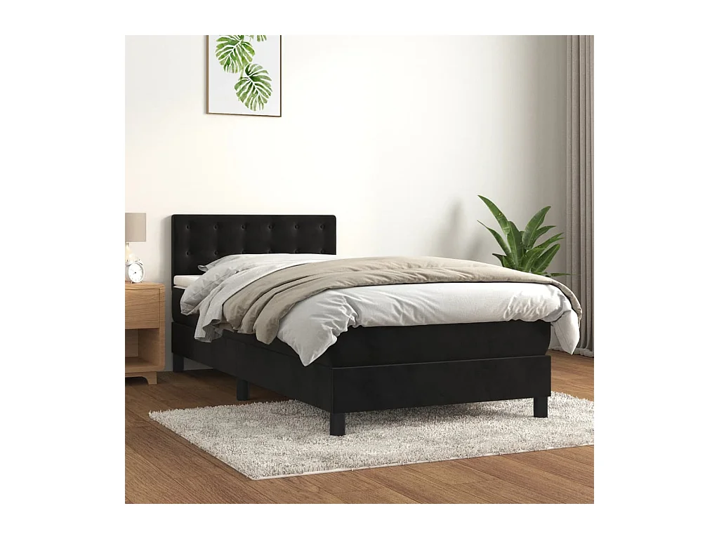 Lit simple-Lit adulte-Sommier à lattes de lit avec matelas Noir 90x190 cm Velours