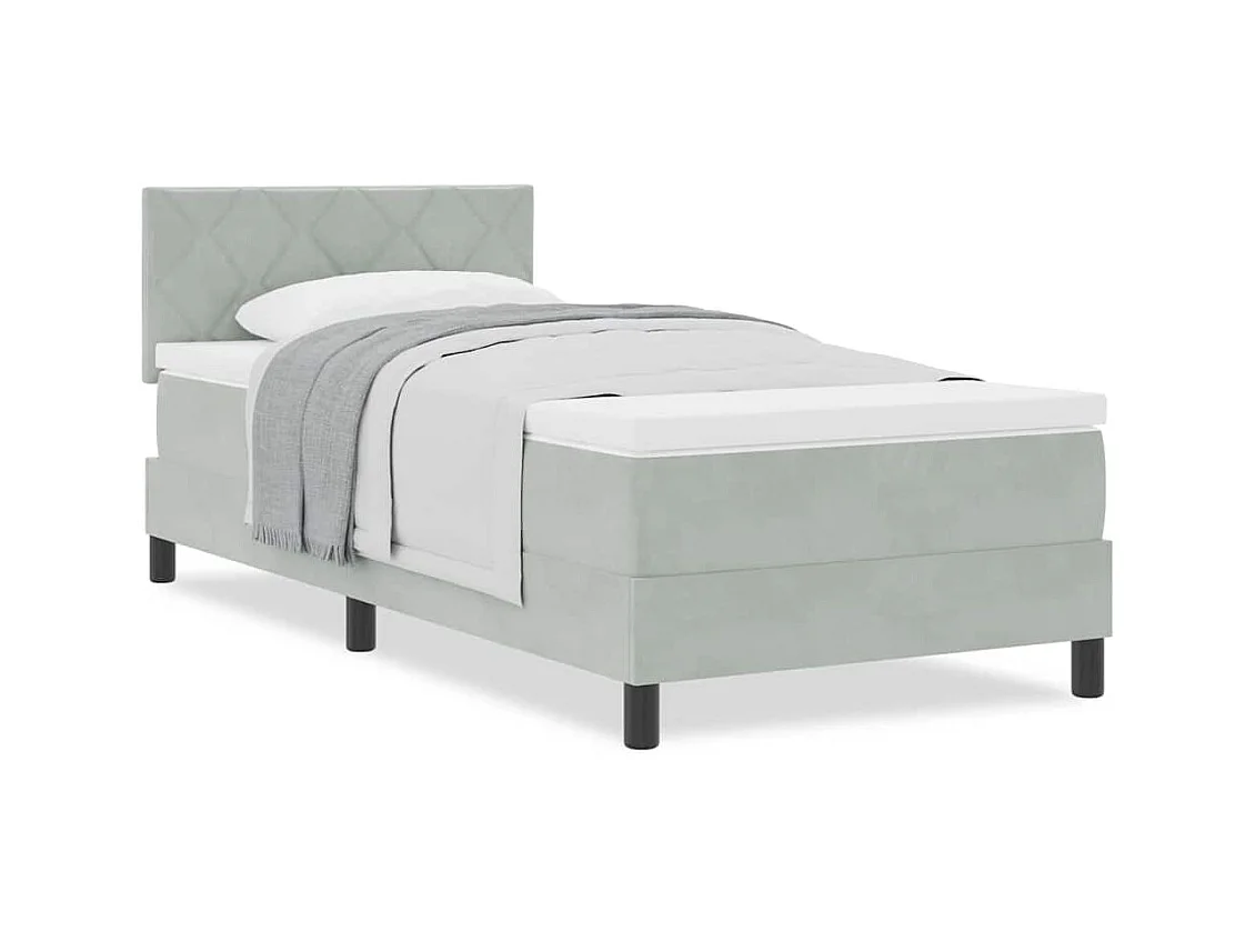 Lit simple-Lit adulte-Lit à ressorts avec matelas Gris clair 90 x 200 cm tissu