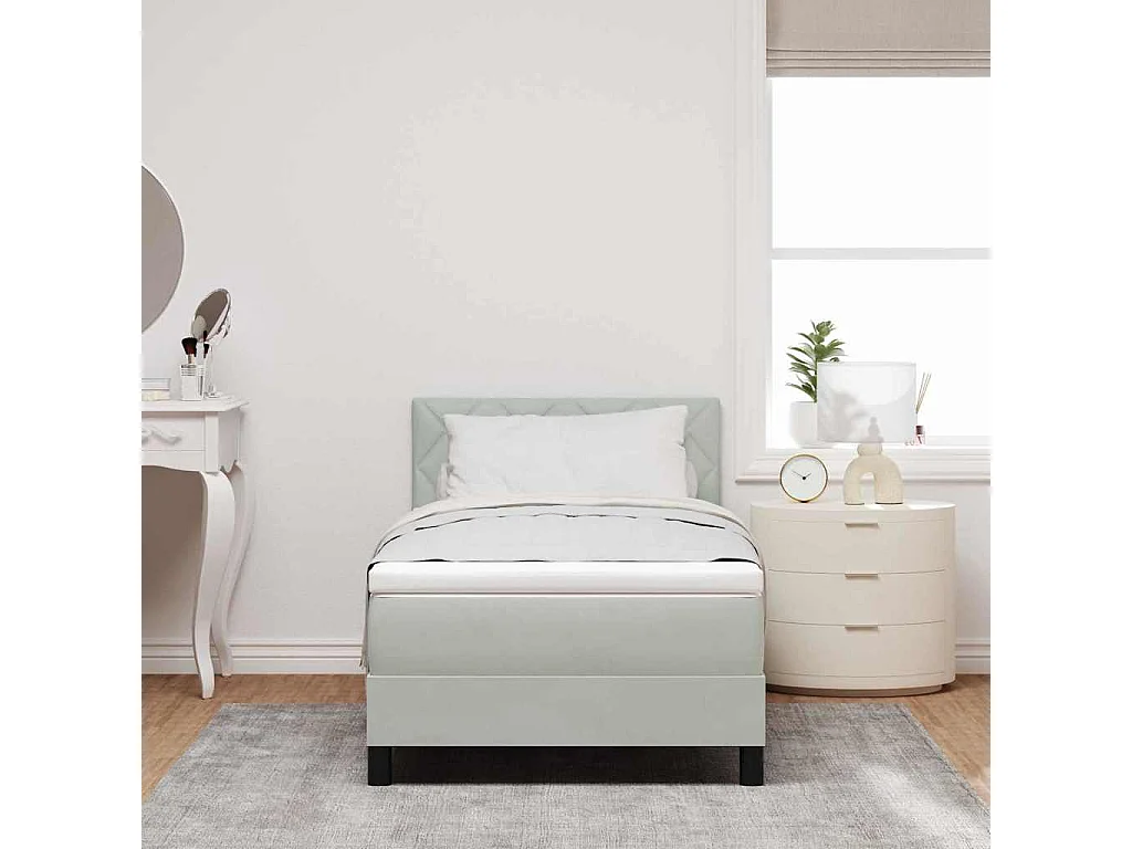 Cama individual | Cama para adultos | Cama tipo Box Spring Gris Claro 90x200 cm Terciopelo SHL78145