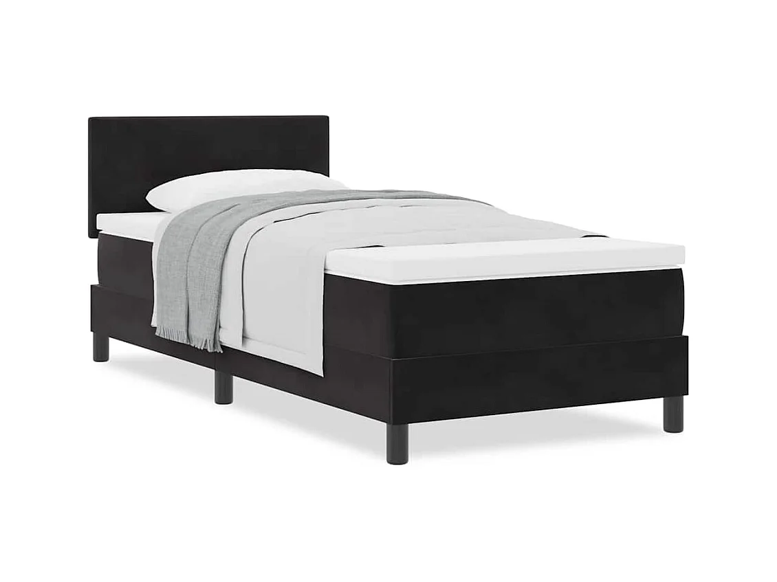 Lit simple-Lit adulte-Lit à ressorts avec matelas avec matelas Noir 90 x 190 cm tissu