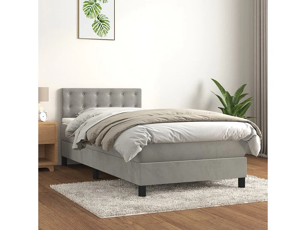 Cama de solteiro-Cama de adulto-Cama com molas/colchão 100x200cm veludo cinza-claro SHL684472