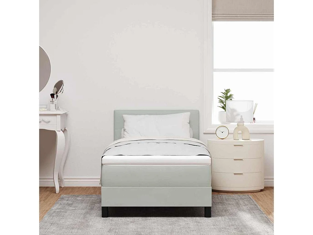 Cama individual | Cama para adultos | Cama tipo Box Spring Gris Claro 90x200 cm Terciopelo SHL86445