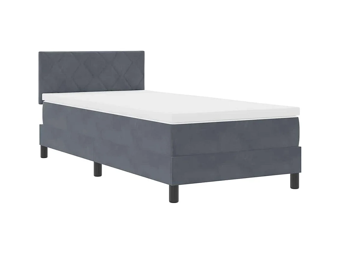 Lit simple-Lit adulte-Lit à ressorts avec matelas Gris foncé 90 x 200 cm tissu
