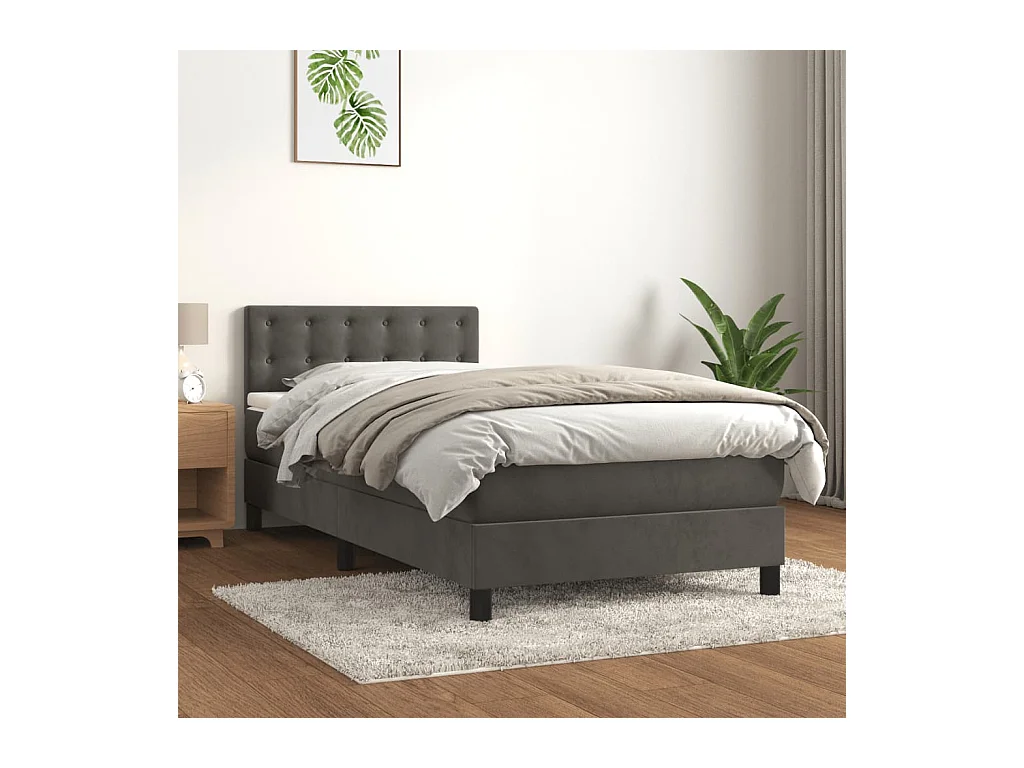 Lit adulte-Lit simple-Sommier à lattes de lit et matelas Gris foncé 90x190 cm Velours