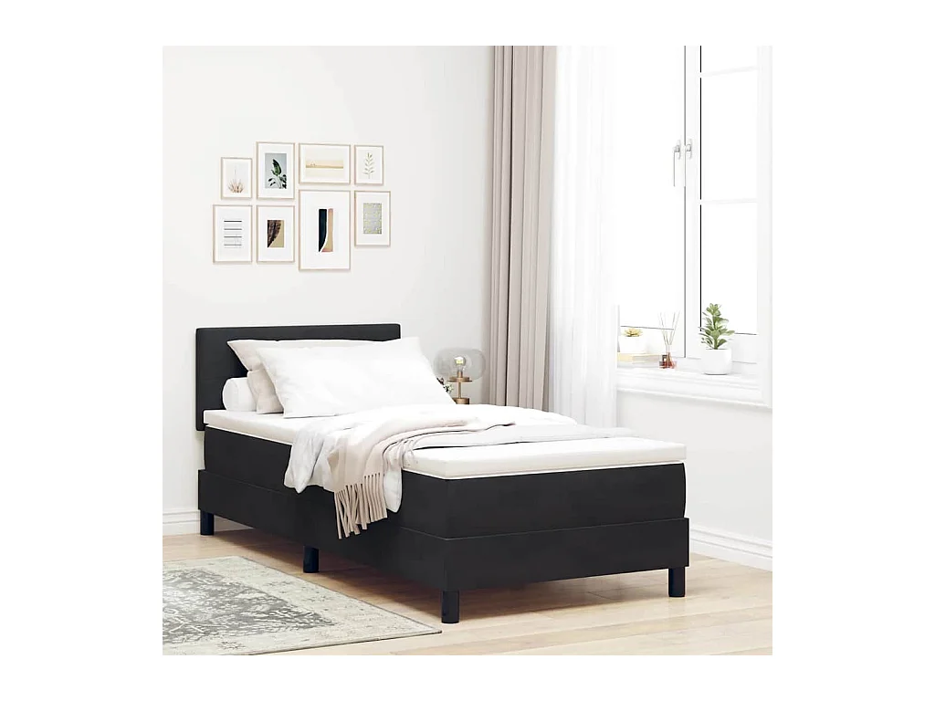 Lit simple adulte-Lit à ressorts à ressorts avec matelas Noir 100 x 200 cm tissu