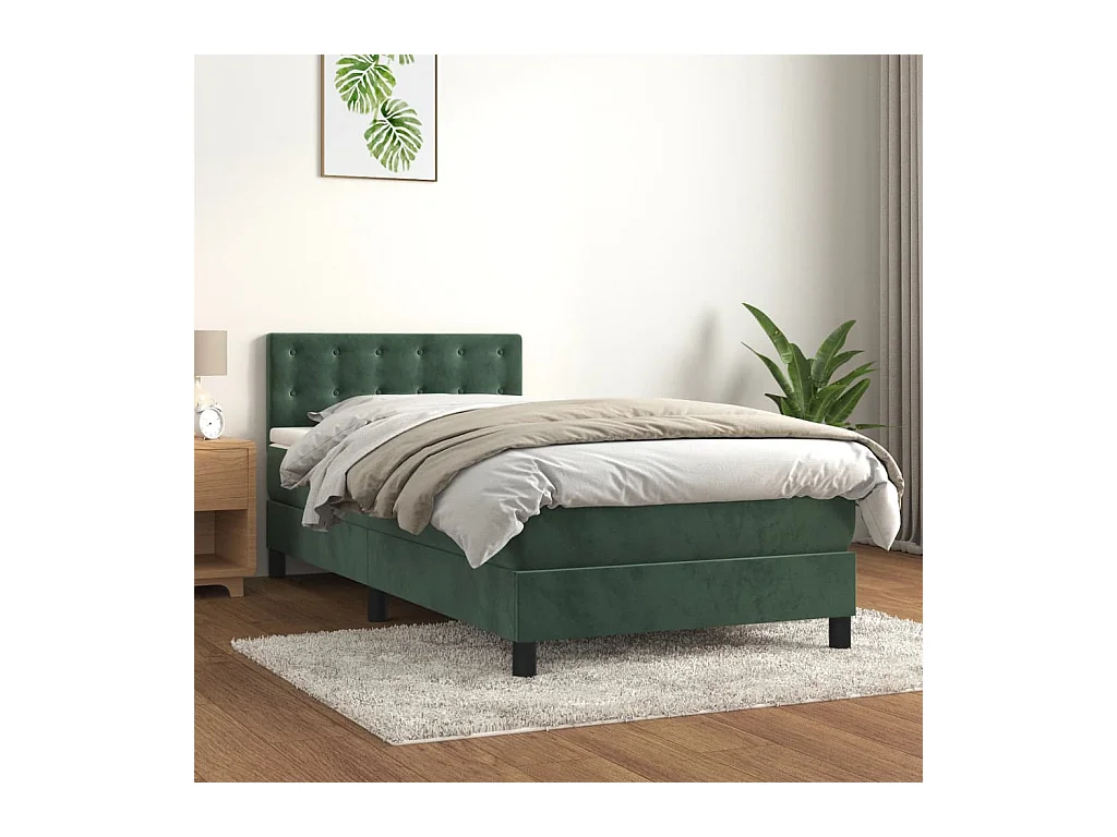 Lit simple-Sommier à lattes de lit et matelas Vert foncé 80x200 cm Velours