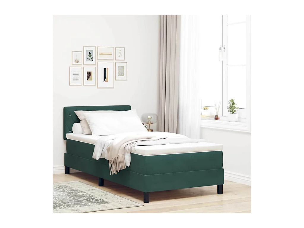 Lit simple adulte-Lit à ressorts à ressorts avec matelas Vert foncé 100 x 200 cm tissu
