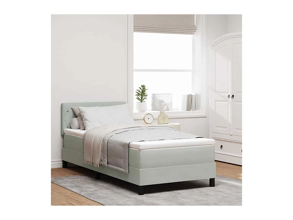 Lit simple-Lit adulte-Lit à ressorts avec matelas Gris clair 90 x 190 cm tissu