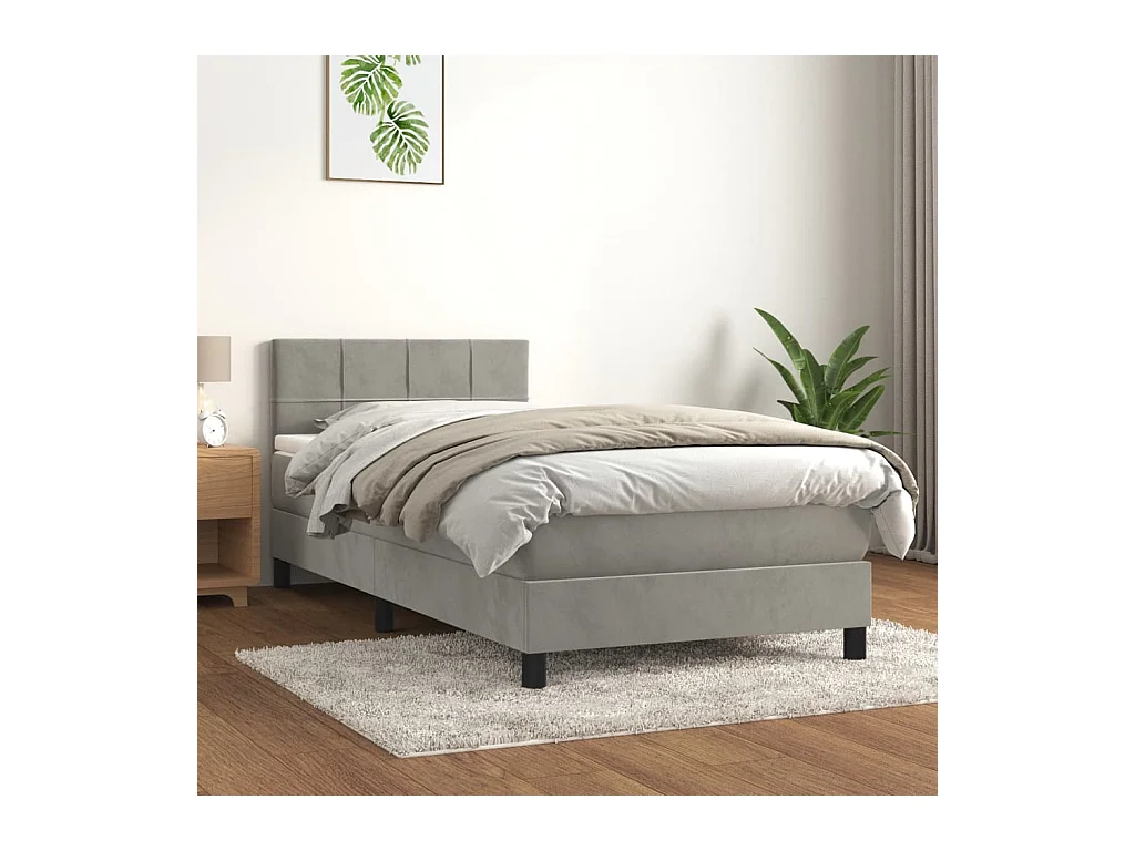Lit adulte-Lit simple-Sommier à lattes de lit et matelas Gris clair 90x190 cm Velours