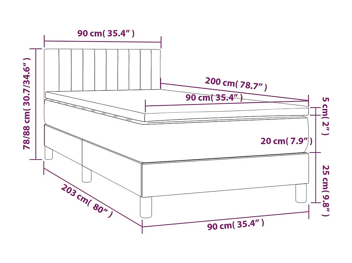 Cama individual | Cama para adultos | Cama box spring con colchón terciopelo negro 90x200 cm SHL66876
