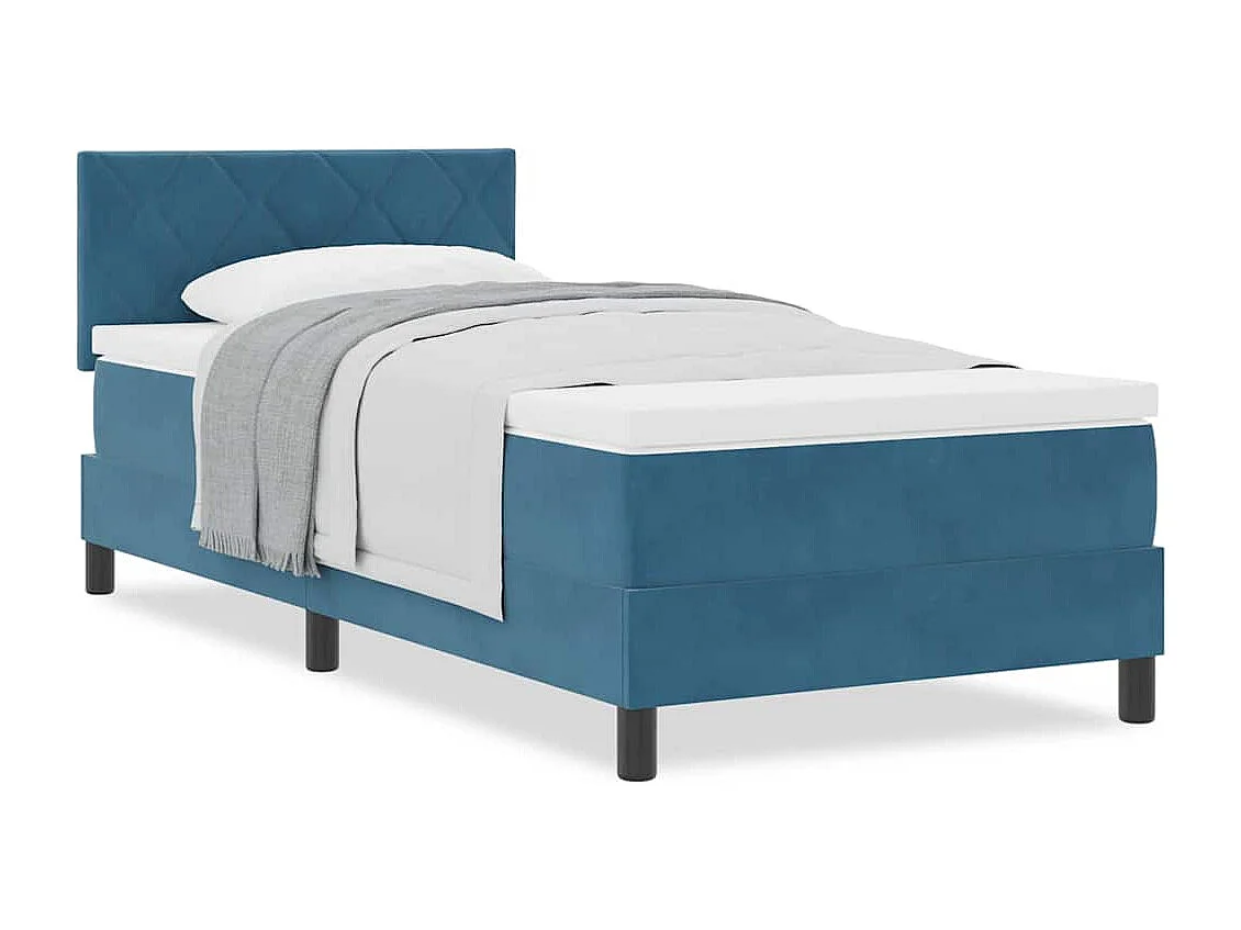 Cama de solteiro-Cama de adulto-Cama Box com colchão Azul Escuro 100 x 200cm Veludo SHL680985