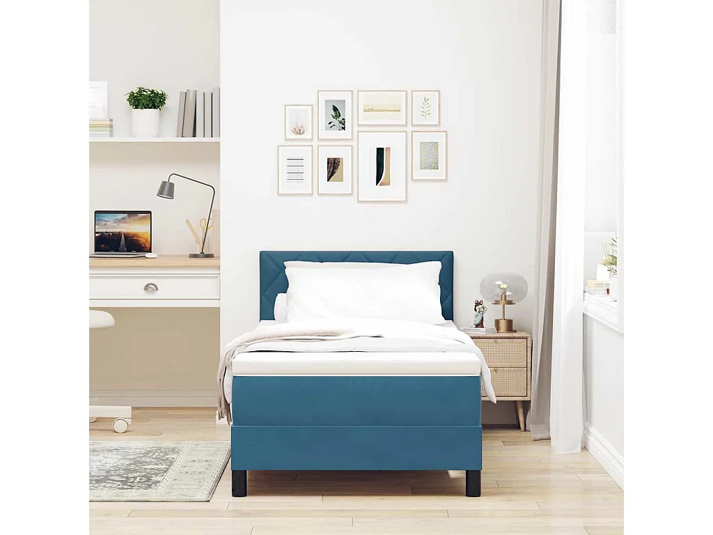 Cama de solteiro-Cama de adulto-Cama Box com colchão Azul Escuro 100 x 200cm Veludo SHL680985
