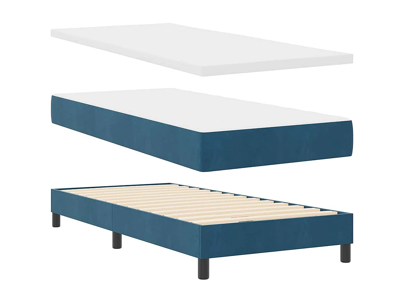 Cama de solteiro-Cama de adulto-Cama Box com colchão Azul Escuro 100 x 200cm Veludo SHL680985