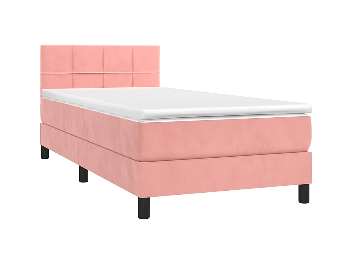 Lit simple-Lit adulte-Sommier à lattes de lit avec matelas Rose 90x190 cm Velours