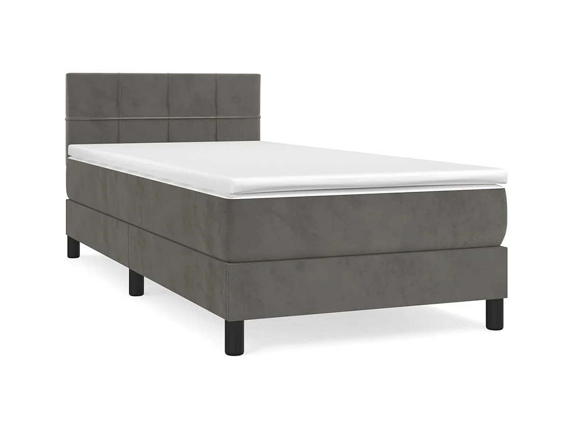 Lit adulte-Lit simple-Sommier à lattes de lit et matelas Gris foncé 90x190 cm Velours
