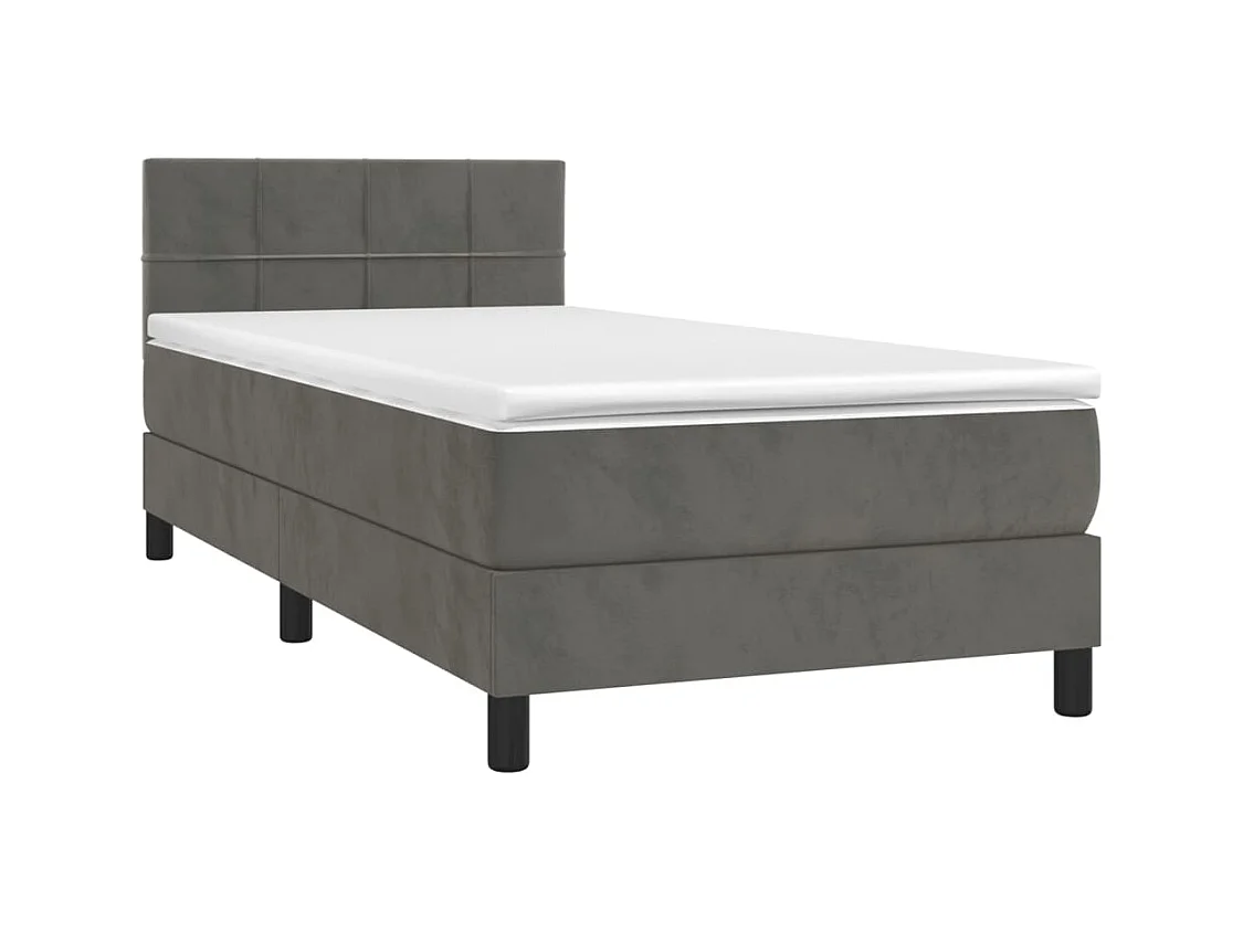 Lit adulte-Lit simple-Sommier à lattes de lit et matelas Gris foncé 90x190 cm Velours