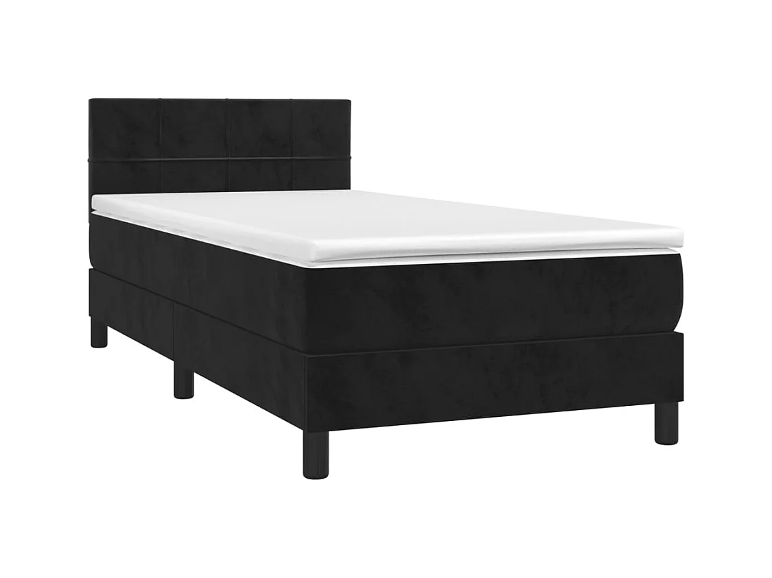 Lit simple-Lit adulte-Sommier à lattes de lit avec matelas Noir 90x190 cm Velours